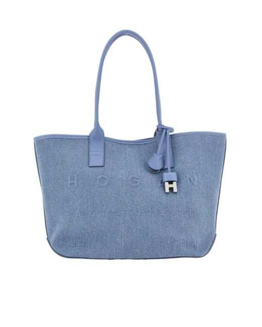 Hogan Blue Logo Detail Top Handle Bag