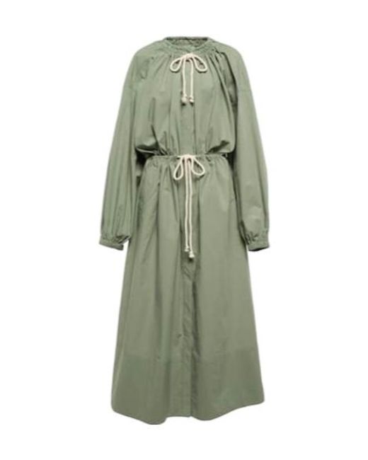 Jil Sander Green Drawstring Cotton Poplin Midi Dress