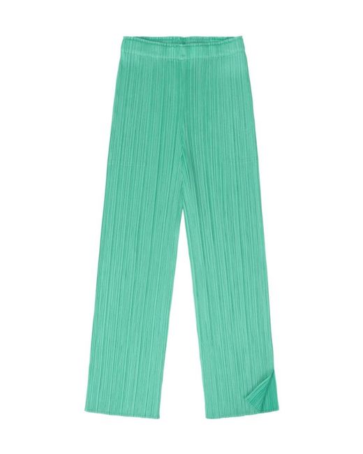 Pleats Please Issey Miyake Green Straight-Leg Pleated Trousers