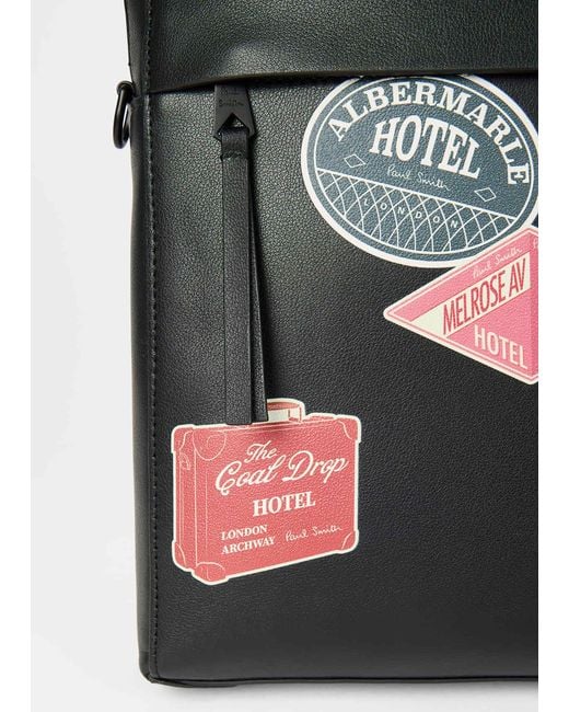 Paul Smith Black Hotel Stickers Zip-Up Briefcase for men