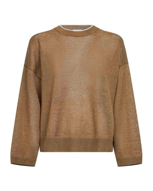 Brunello Cucinelli Brown Ribbed Sequined Sweater
