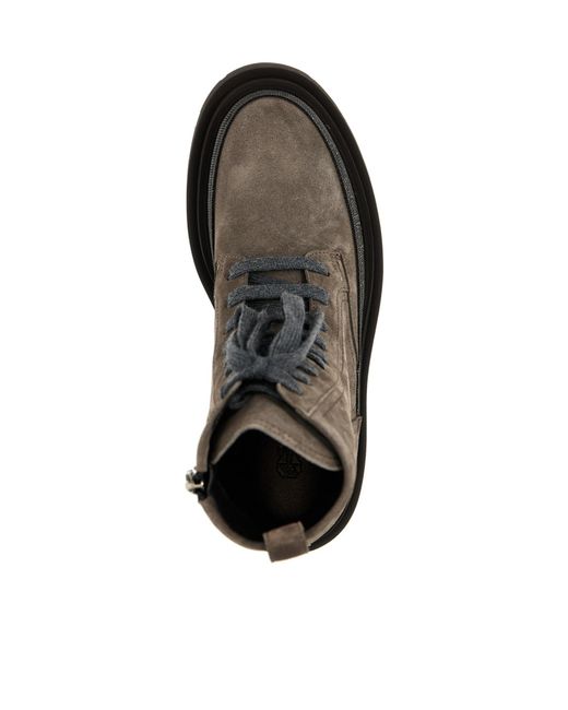 Brunello Cucinelli Brown Monile-Detailed Lace-Up Ankle Boots