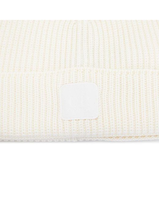 C P Company White Logo Patch Knitted Beanie for men