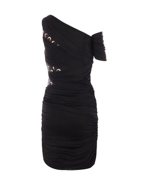 MARINE SERRE Black Crescent Detailed One-Shoulder Dress