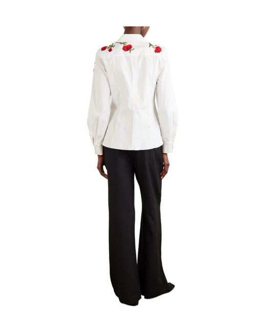 Carolina Herrera White Floral-Appliquéd Cotton-Blend Shirt