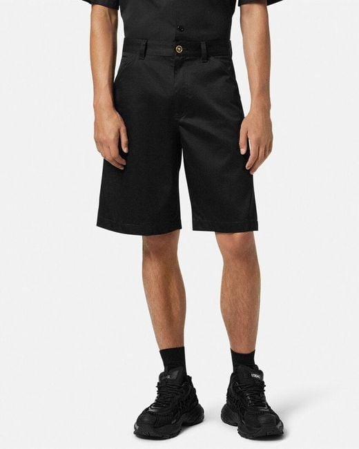 Versace Black Logo-Patch Knee-Length Shorts for men