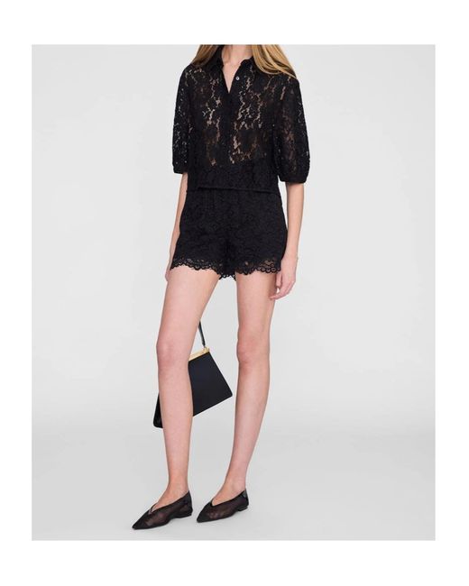 Anine Bing Black Elastic Waistband Lace Shorts