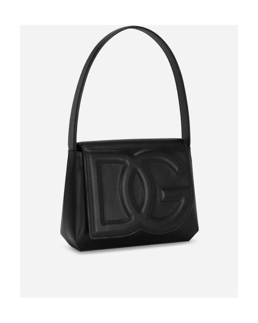 Dolce & Gabbana Black Dg Logo Embossed Shoulder Bag