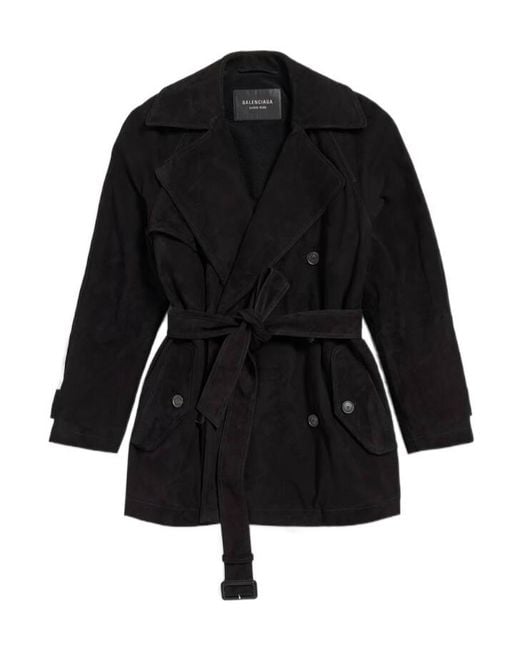 Balenciaga Black Cocoon Belted Short Trench Coat
