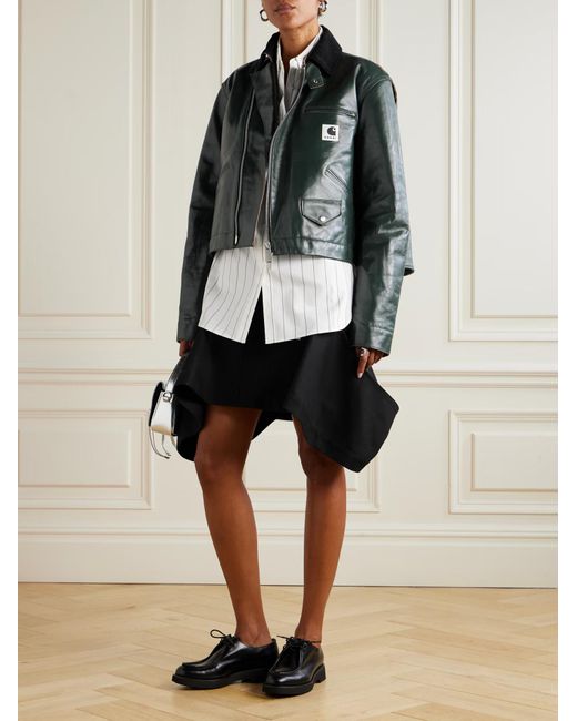 Sacai Green X Carhartt Wip Zipped Leather Jacket for men
