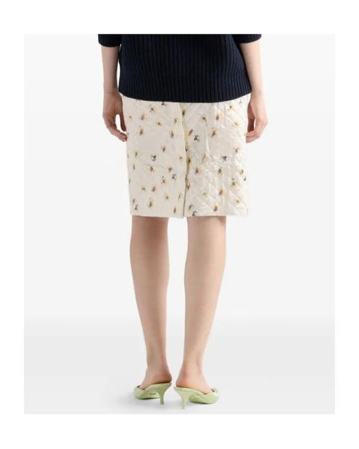 Prada Natural Floral-Print Quilted Satin Skirt