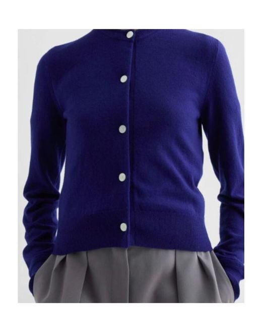 Jil Sander Blue Lightweight Wool Crew-Neck Cardigan
