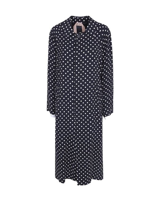 N°21 Blue Long-Sleeved Polka Dot Trench Coat