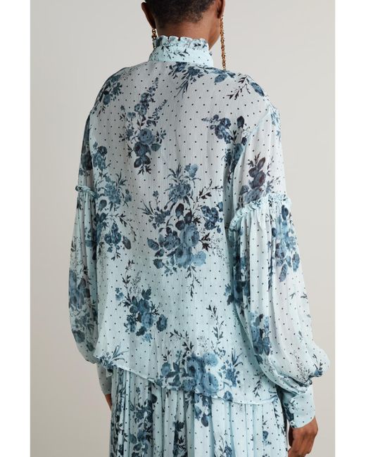Erdem Blue Ruffle Print Shirt