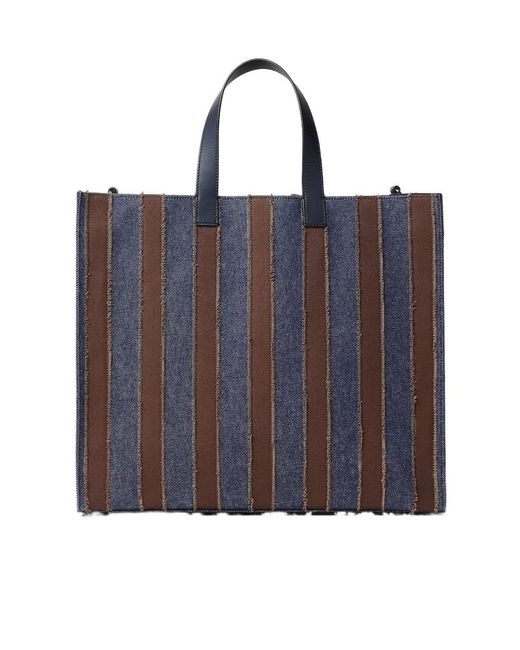 Fendi Blue Pequin Striped Denim Tote Bag for men