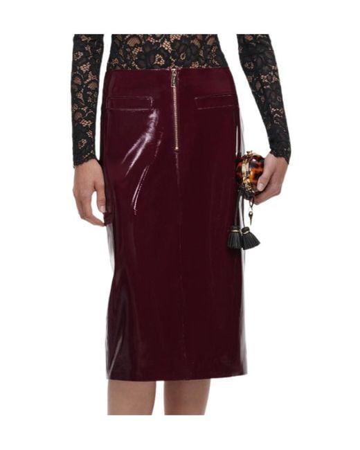 Self-Portrait Red Faux Leather Skirt