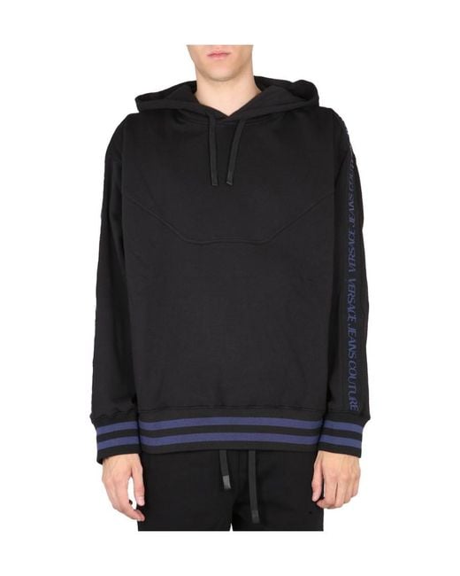 Versace Jeans Black Couture Logo Tape Drawstring Hoodie for men