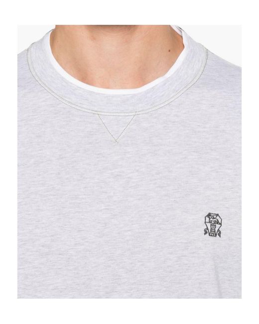 Brunello Cucinelli White Logo-Embroidered Crew-Neck T-Shirt for men