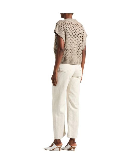 Brunello Cucinelli Natural Solidcolor Vneck Sleeveless Knit Sweater