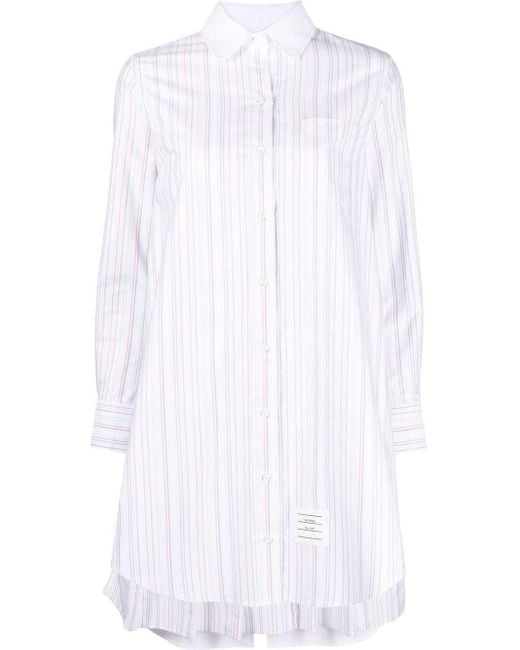 Thom Browne White Striped Long-Sleeved Shirt Dress
