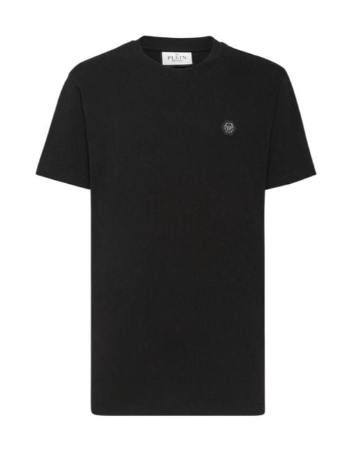 Philipp Plein Black T-Shirt With Round Neck And Short Sleeves for men