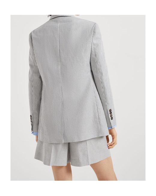 Brunello Cucinelli Gray Striped Twill Blazer