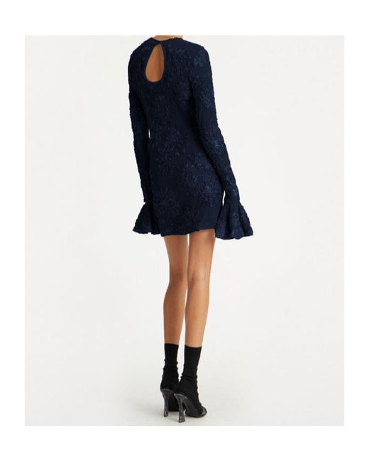ROTATE BIRGER CHRISTENSEN Blue 3D Floral Mesh Mini Dress