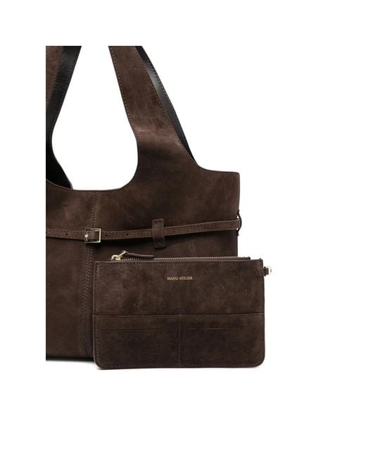 MANU Atelier Brown Buckle-Detail Suede Tote Bag