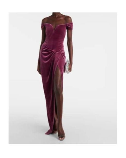 Alex Perry Purple Asymmetric Velvet Bustier Gown