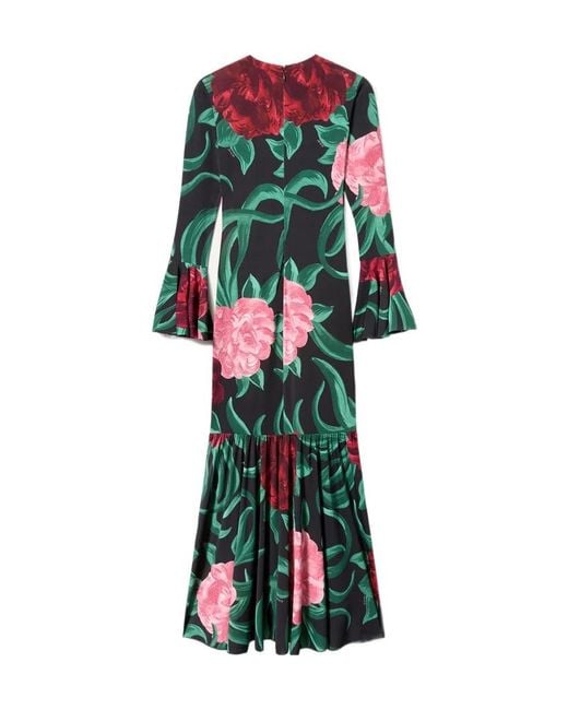 LaDoubleJ Green Alba Floral Ruffled Midi Dress