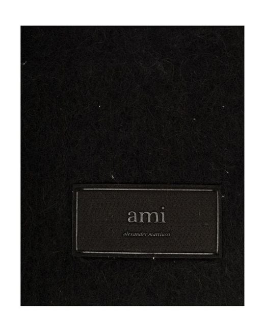 AMI Black Logo Patch Fringed Edge Scarf