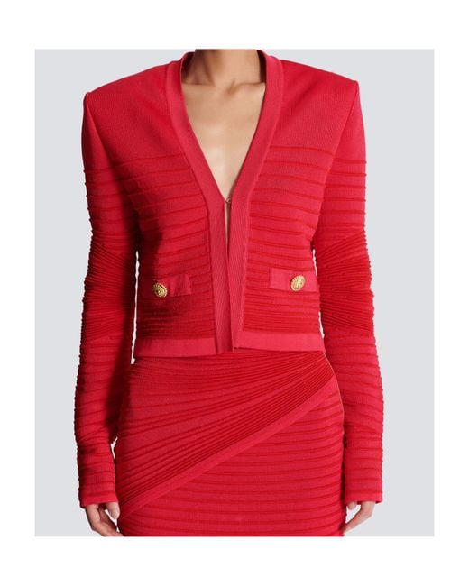 Balmain Red Edge To Edge Knit Cardigan