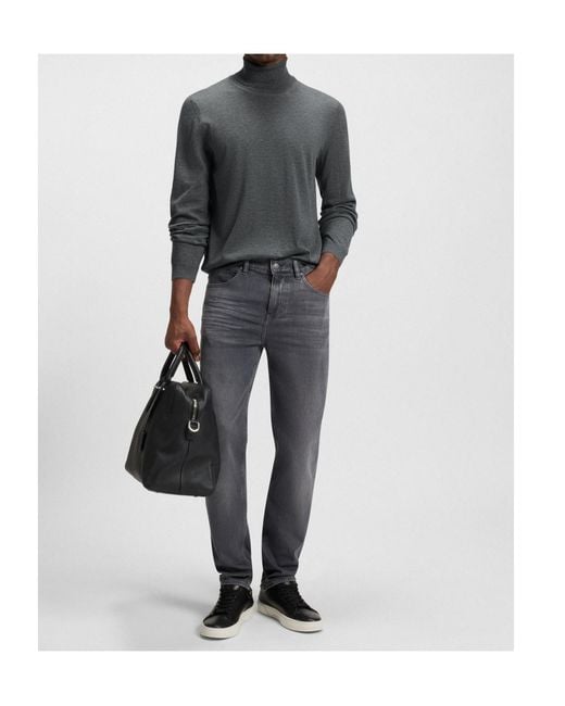 Boss Gray Boss Roll-Neck Knitted Jumper for men