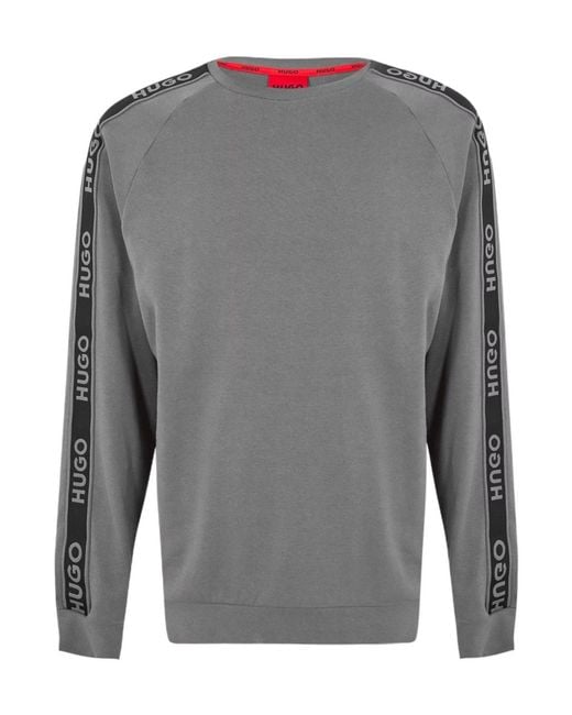 Boss Gray Hugo Liam Crew Sweatshirt With Logo Tape Detail for men