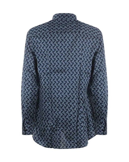 Etro Blue All-Over Patterned Long-Sleeved Shirt for men