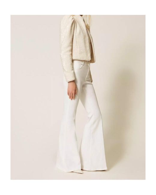 Twinset White Mid-Rise Flared Jeans