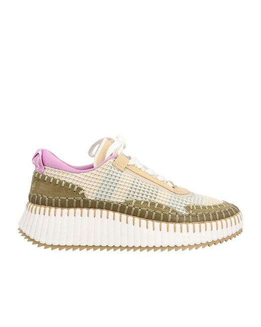 Chloé Natural Chloé Nama Lace-Up Sneakers