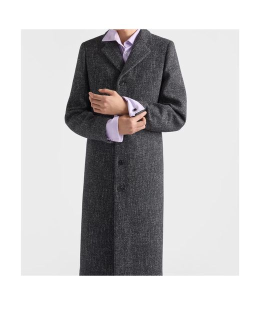 Prada Gray Single-Breasted Wool Blend Coat for men