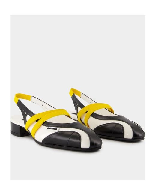 CAREL PARIS Yellow Carel Logo Patch Slingback Flat Shoes