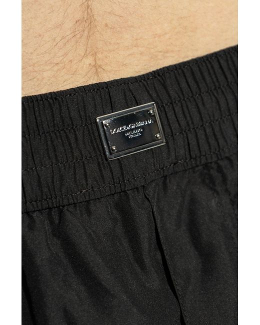 Dolce & Gabbana Black Logo Plaque Elastic Waist Swim Shorts for men