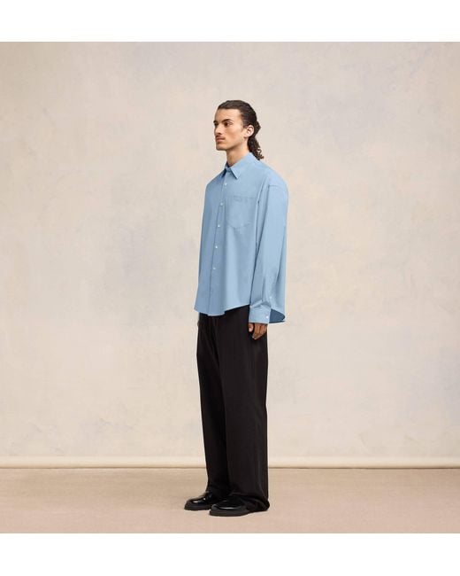 AMI Blue Ami De Coeur Embroidered Long-Sleeved Shirt for men