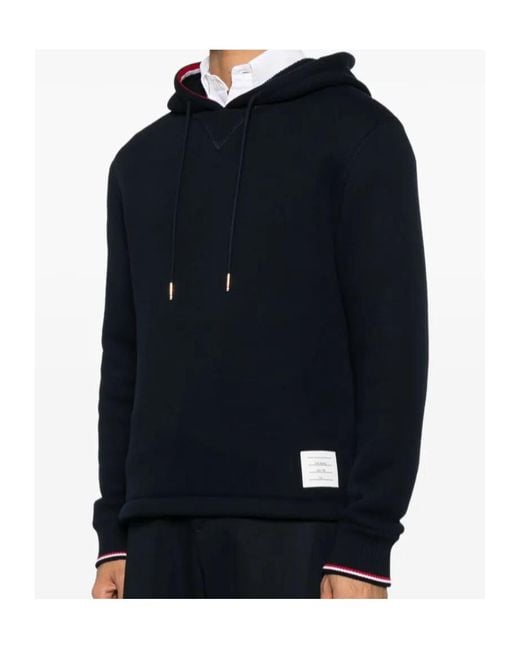 Thom Browne Black Rwb-Stripe Drawstring Hoodie for men