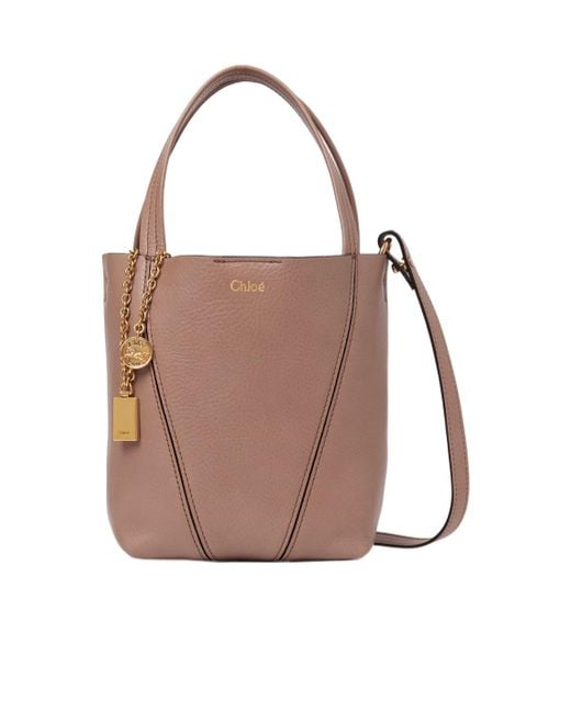 Chloé Brown Chloé Spin Logo Printed Small Top Handle Bag