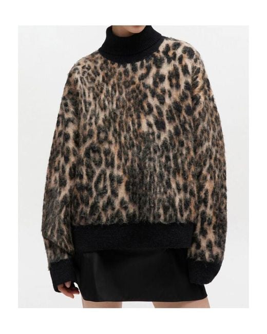 Ganni Black Leopard-Printed Turtleneck Jumper