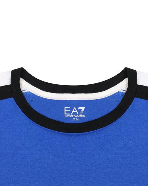EA7 Blue Logo Printed T-Shirt With Round Neck for men