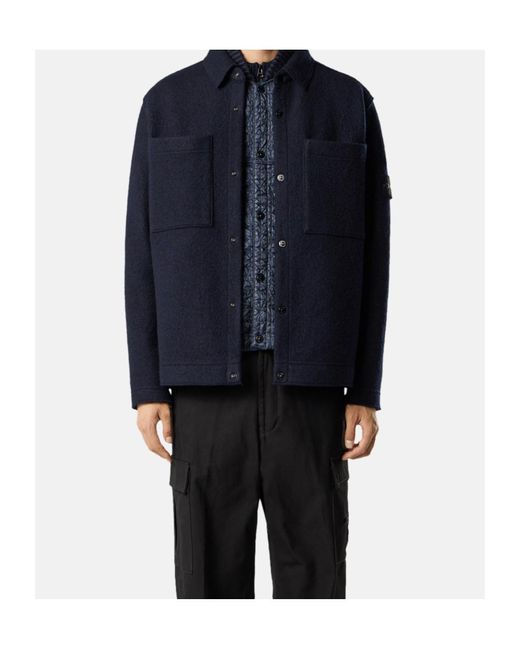 Stone Island Blue Logo Patch Buttoned Cardigan for men