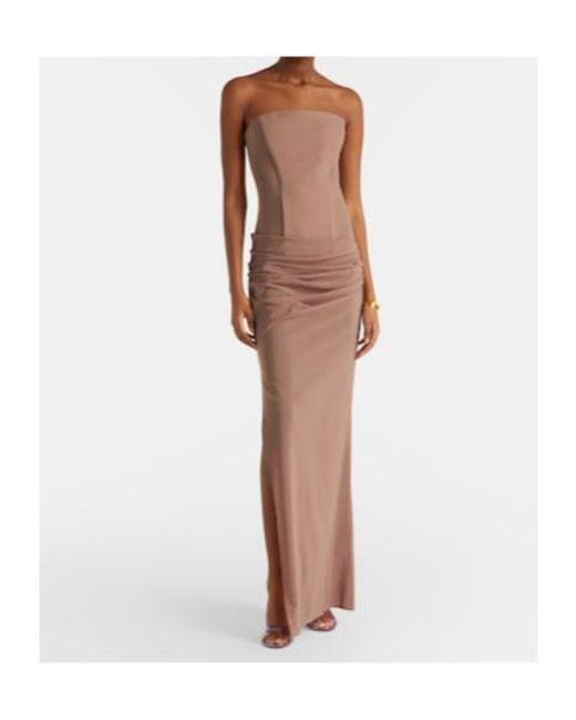 Alex Perry Brown Semi-Sheer Strapless Gown