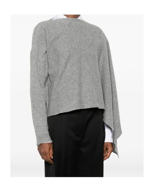 Jil Sander Gray Draped Asymmetric Crewneck Knitted Cape