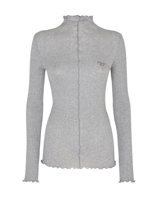 Fendi Gray Mock Neck Knitted Jumper