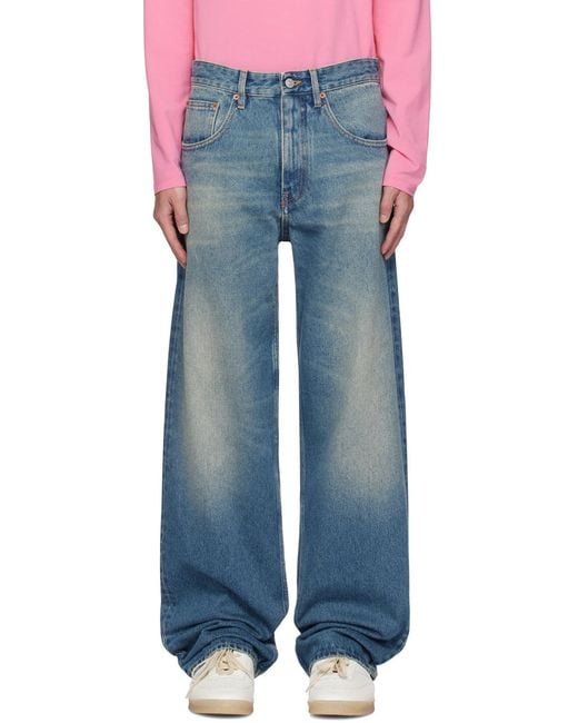 MM6 by Maison Margiela Blue Logo-Patch Wide-Leg Jeans for men